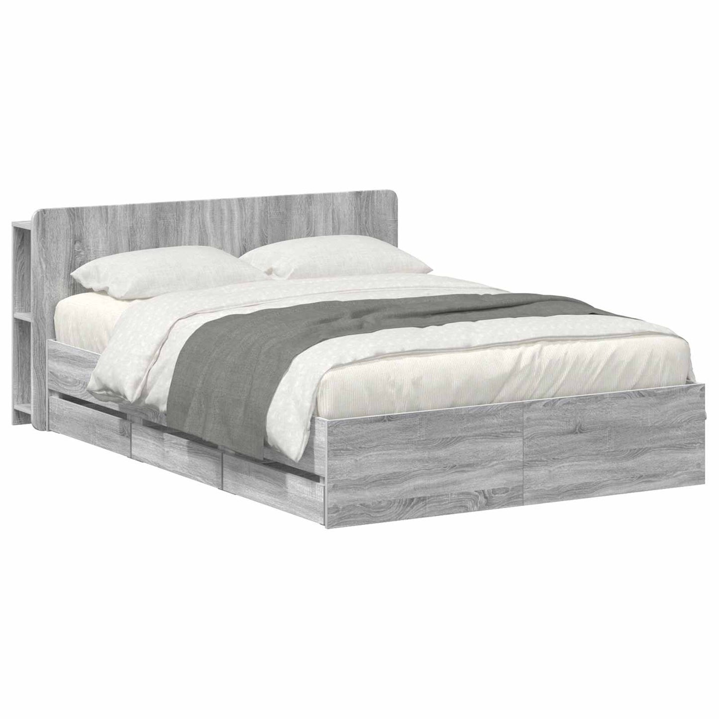 vidaXL Bed Frame with Storage Grey Sonoma 150 x 200 cm Engineered Wood