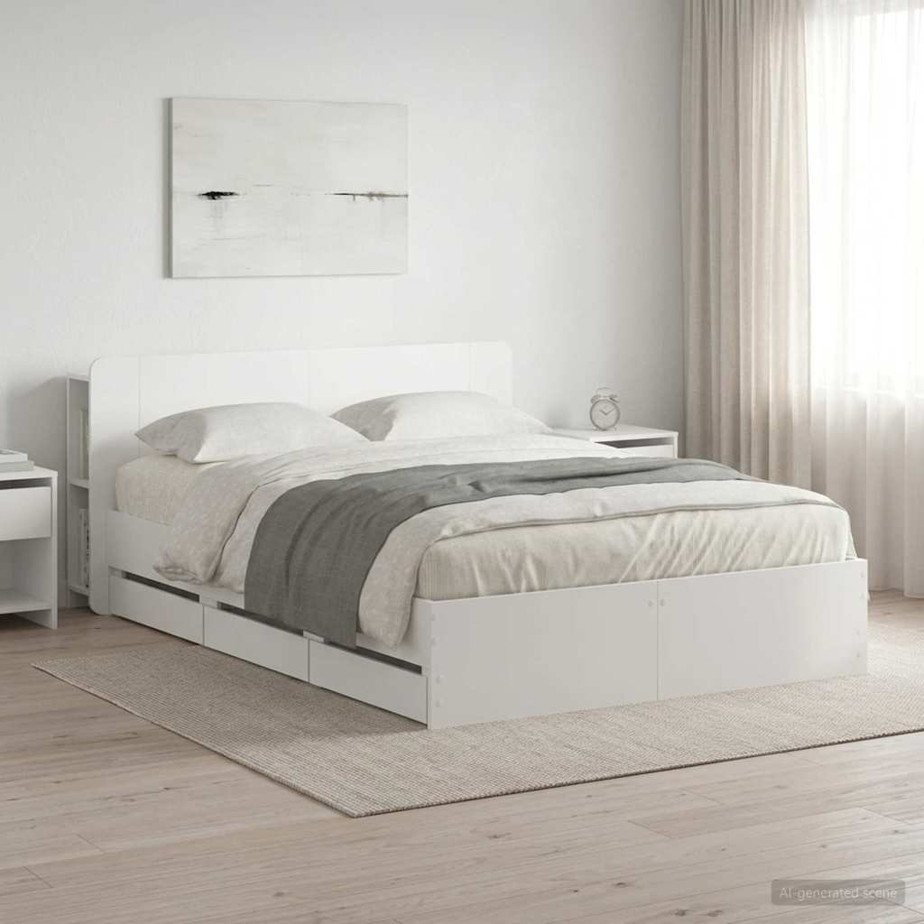 vidaXL Bed Frame with Storage White 150 x 200 cm Engineered Wood