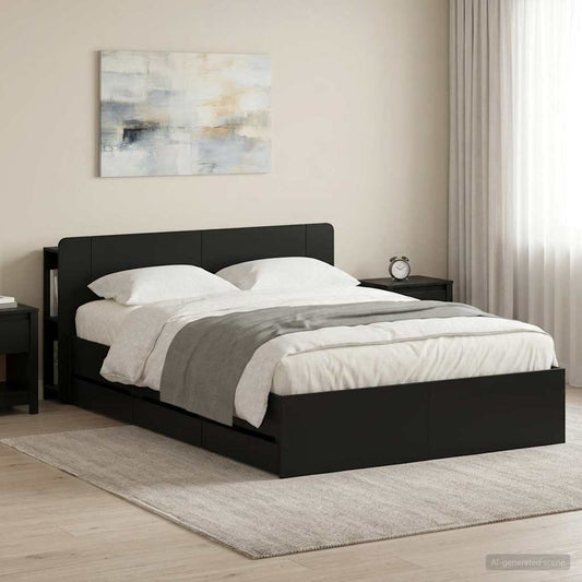 vidaXL Bed Frame with Storage Black 160 x 200 cm Engineered Wood