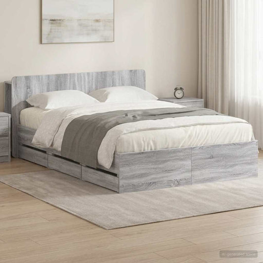 vidaXL Bed Frame with Storage Grey Sonoma 160 x 200 cm Engineered Wood