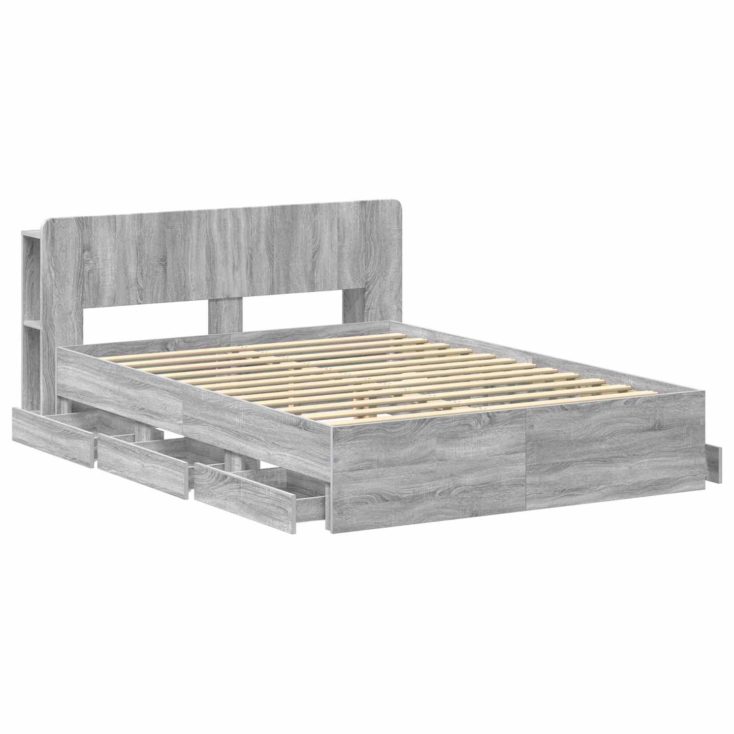 vidaXL Bed Frame with Storage Grey Sonoma 160 x 200 cm Engineered Wood