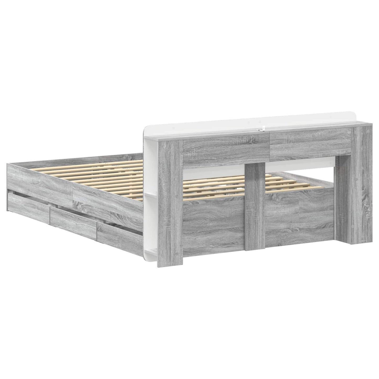 vidaXL Bed Frame with Storage Grey Sonoma 160 x 200 cm Engineered Wood