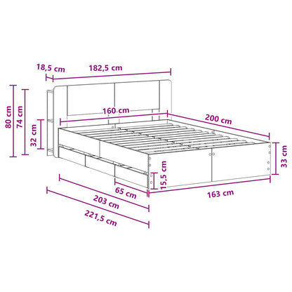 vidaXL Bed Frame with Storage Grey Sonoma 160 x 200 cm Engineered Wood
