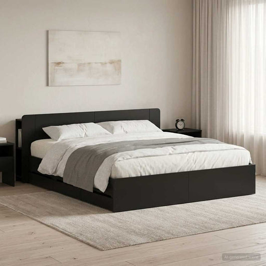 vidaXL Bed Frame with Storage Black 180 x 200 cm Engineered Wood