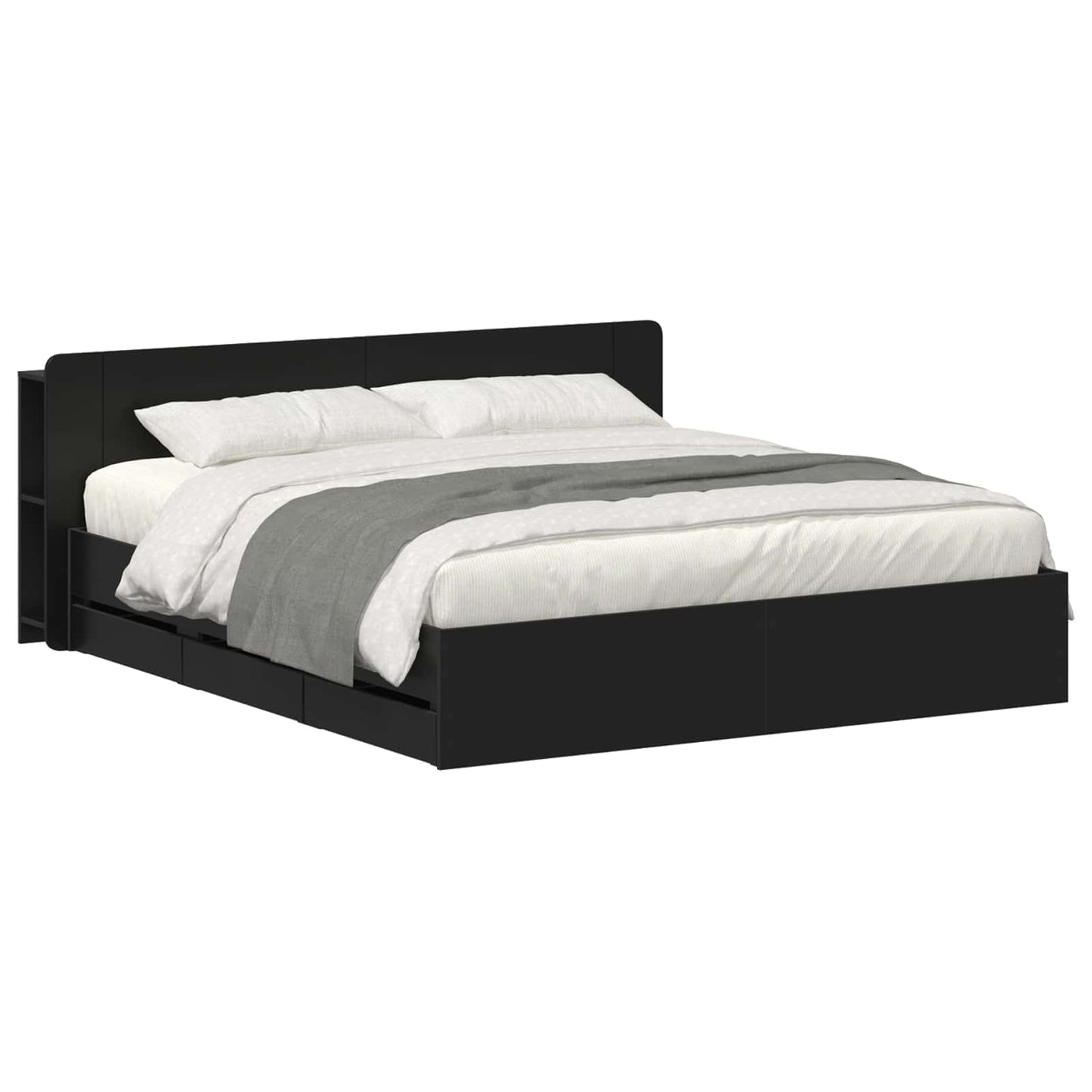 vidaXL Bed Frame with Storage Black 180 x 200 cm Engineered Wood