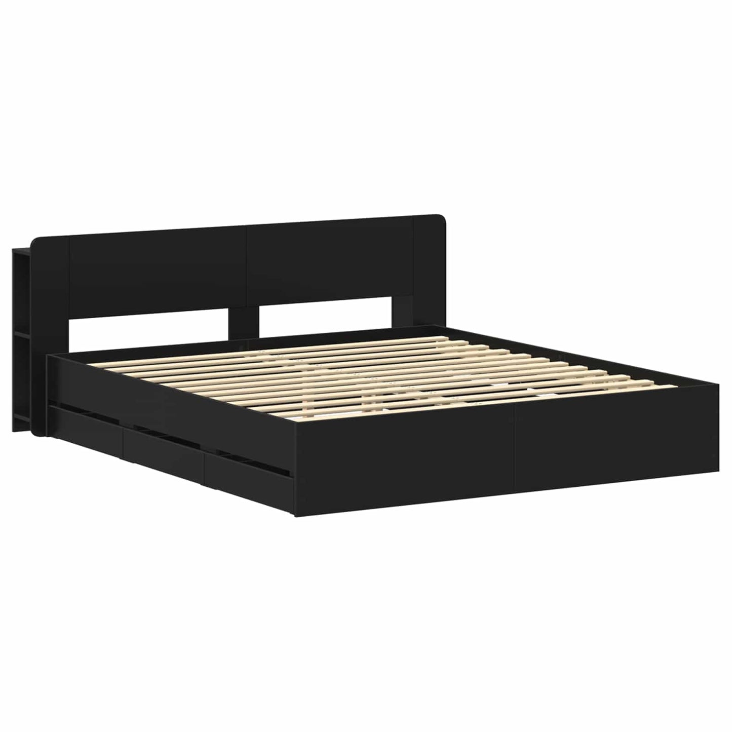 vidaXL Bed Frame with Storage Black 180 x 200 cm Engineered Wood