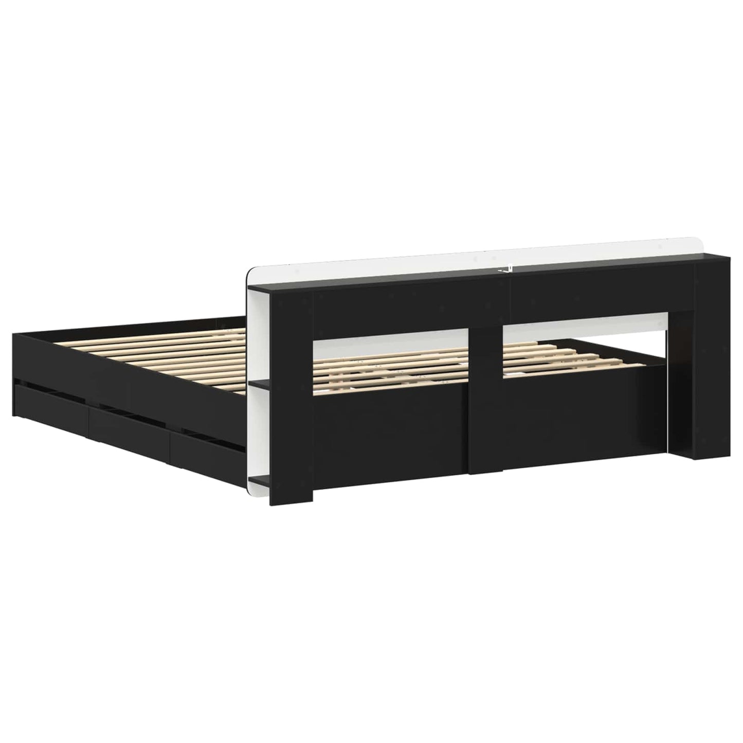 vidaXL Bed Frame with Storage Black 180 x 200 cm Engineered Wood