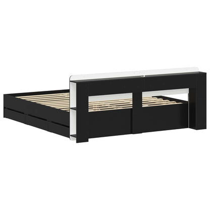 vidaXL Bed Frame with Storage Black 180 x 200 cm Engineered Wood