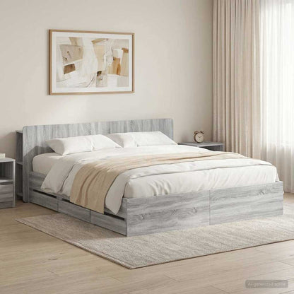 vidaXL Bed Frame with Storage Grey Sonoma 180 x 200 cm Engineered Wood