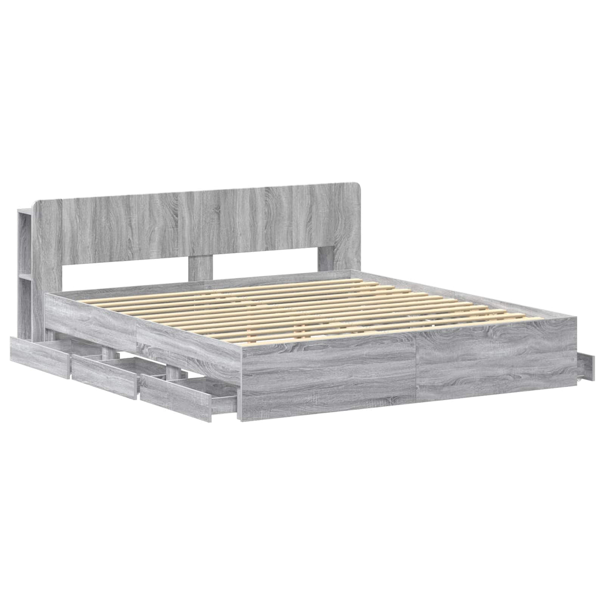 vidaXL Bed Frame with Storage and Headboard Grey Sonoma 180 x 200 cm