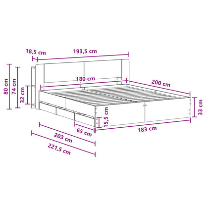 vidaXL Bed Frame with Storage Grey Sonoma 180 x 200 cm Engineered Wood