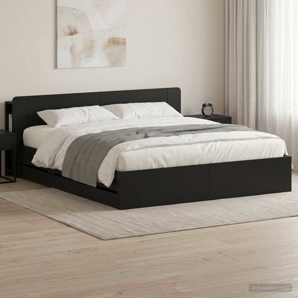 vidaXL Bed Frame with Storage Black 200 x 200 cm Engineered Wood