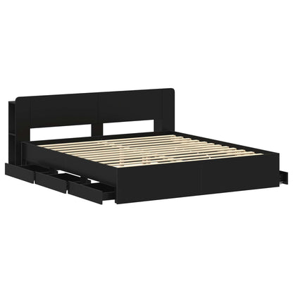 vidaXL Bed Frame with Storage Black 200 x 200 cm Engineered Wood