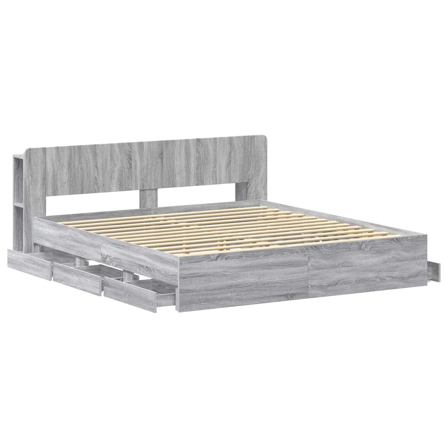vidaXL Bed Frame with Storage Grey Sonoma 200 x 200 cm Engineered Wood