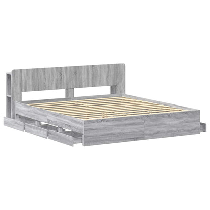 vidaXL Bed Frame with Storage Grey Sonoma 200 x 200 cm Engineered Wood