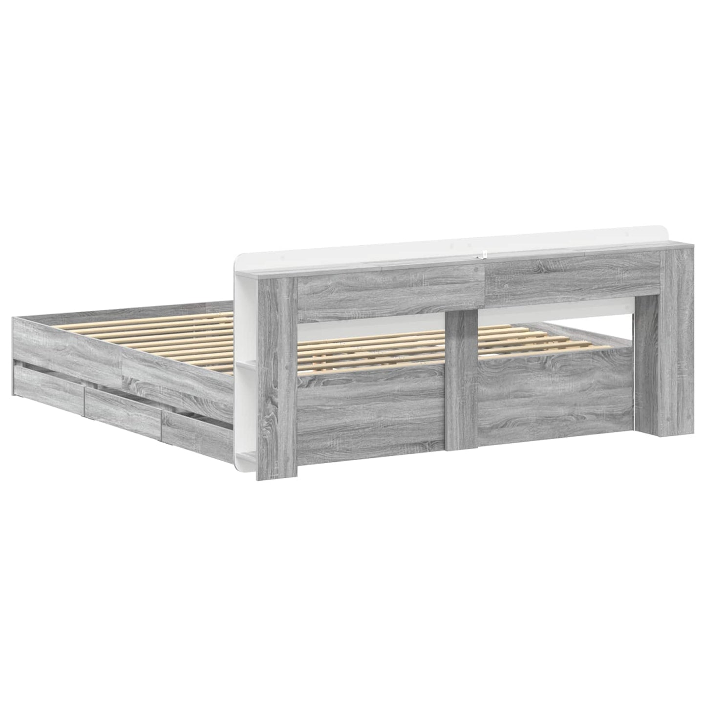 vidaXL Bed Frame with Storage Grey Sonoma 200 x 200 cm Engineered Wood