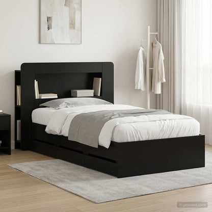 vidaXL Bed Frame with Storage Black 75 x 190 cm Engineered Wood