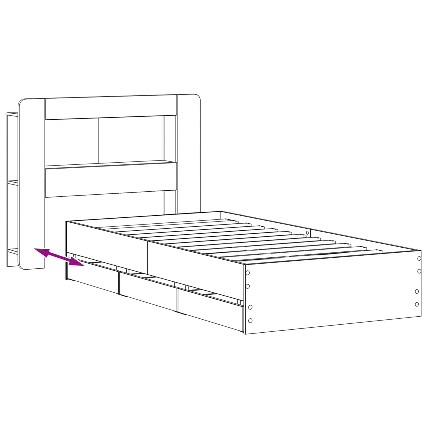 vidaXL Bed Frame with Storage Black 75 x 190 cm Engineered Wood