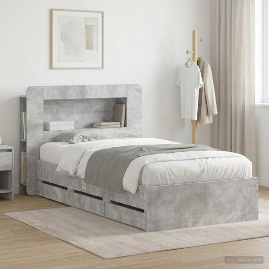 vidaXL Bed Frame with Storage with Headboard Concrete Grey 75 x 190 cm
