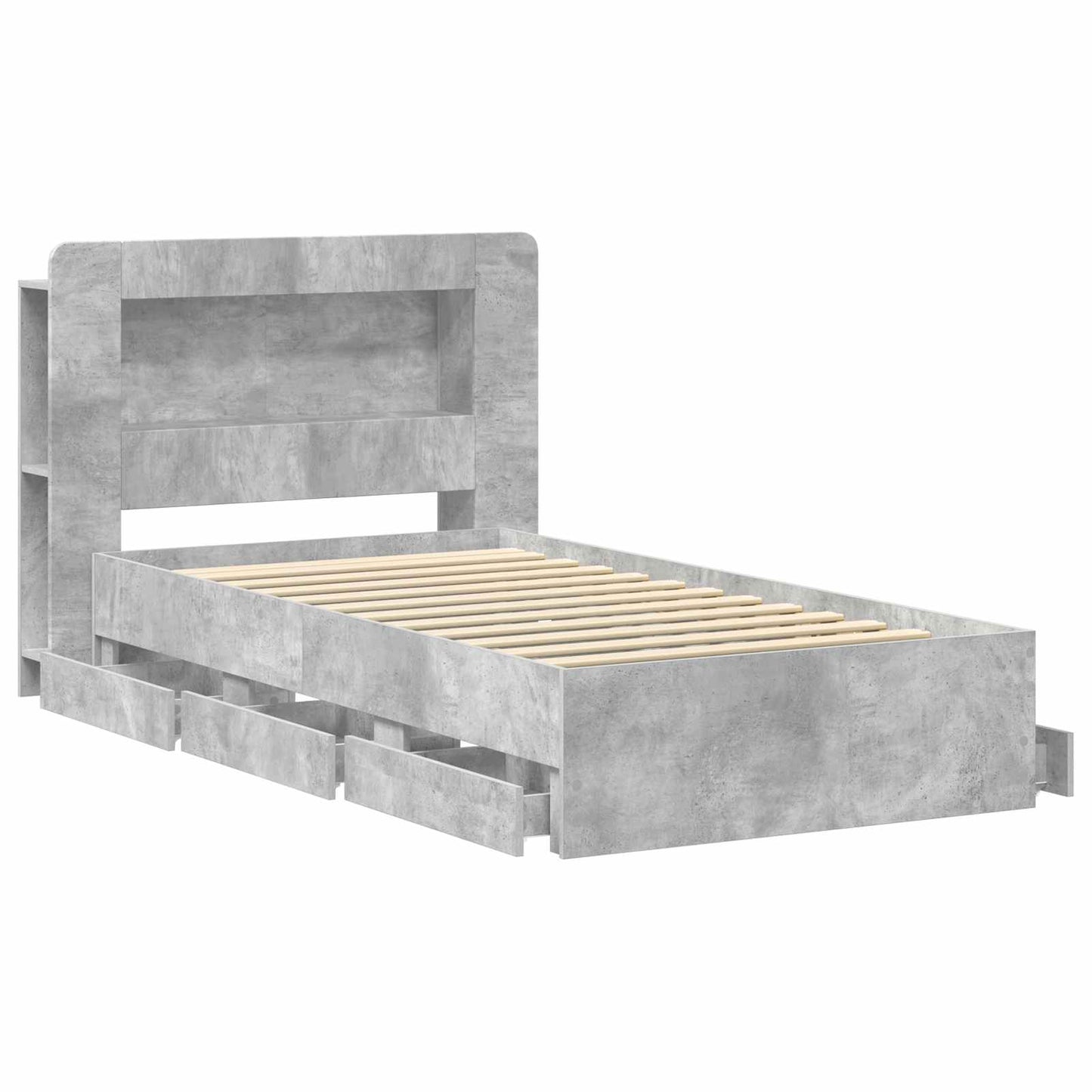 vidaXL Bed Frame with Storage with Headboard Concrete Grey 75 x 190 cm