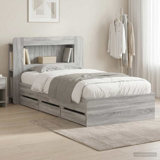 vidaXL Bed Frame with Storage Grey Sonoma 75 x 190 cm Engineered Wood