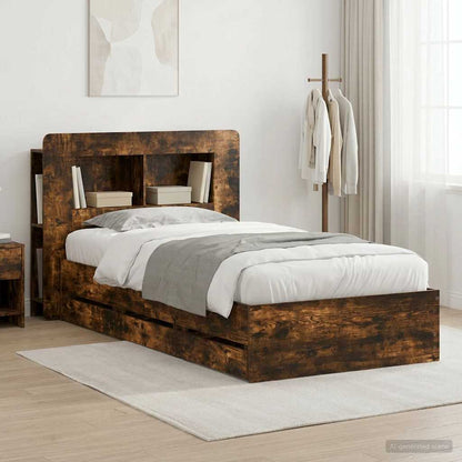 vidaXL Bed Frame with Storage Smoked Oak 75 x 190 cm Engineered Wood