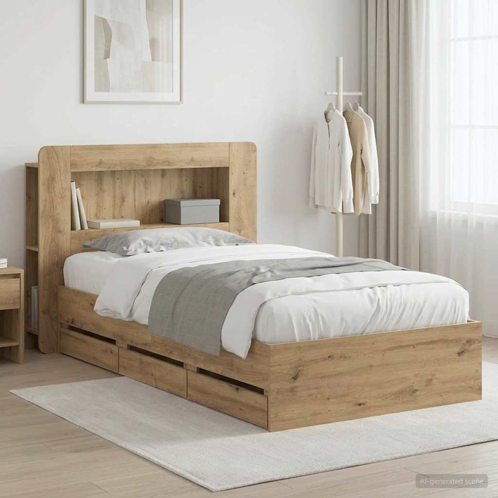 vidaXL Bed Frame with Storage Artisan Oak 80 x 200 cm Engineered Wood