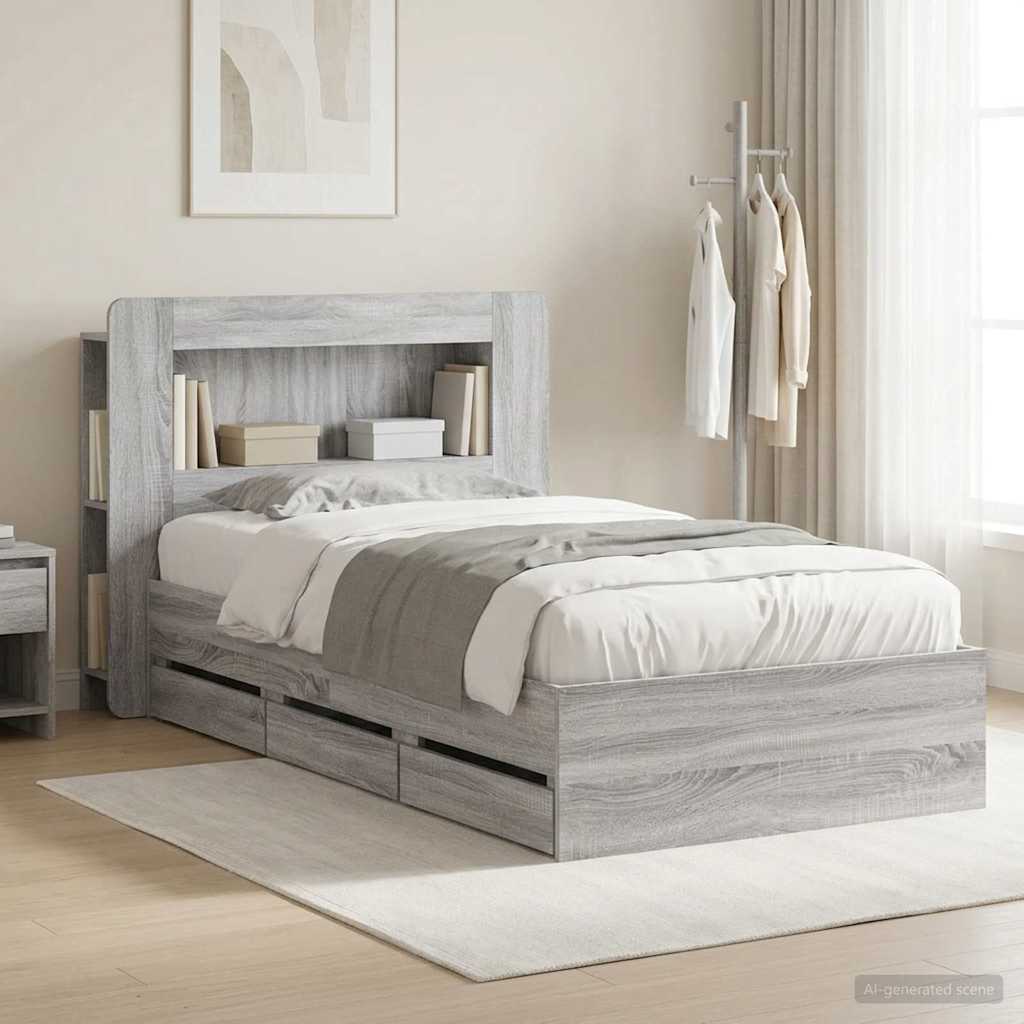 vidaXL Bed Frame with Storage Grey Sonoma 80 x 200 cm Engineered Wood