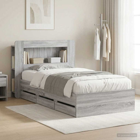 vidaXL Bed Frame with Storage Grey Sonoma 80 x 200 cm Engineered Wood