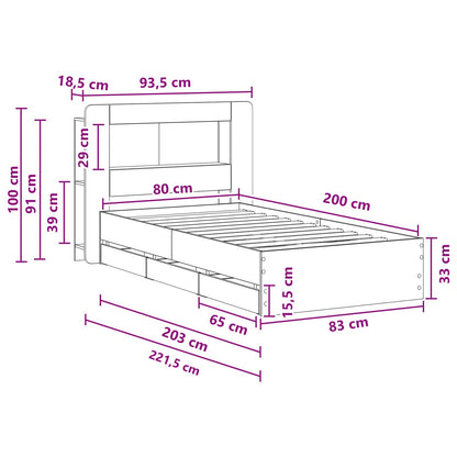 vidaXL Bed Frame with Storage Old Wood 80 x 200 cm Engineered Wood