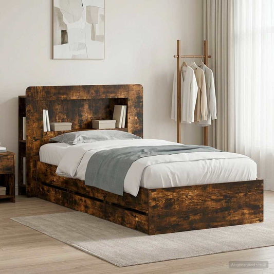 vidaXL Bed Frame with Storage Smoked Oak 80 x 200 cm Engineered Wood