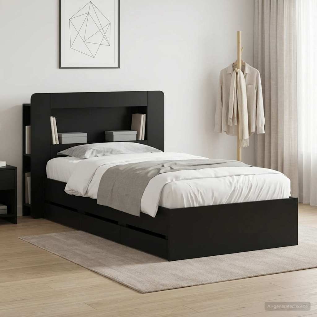 vidaXL Bed Frame with Storage Black 90 x 190 cm Engineered Wood