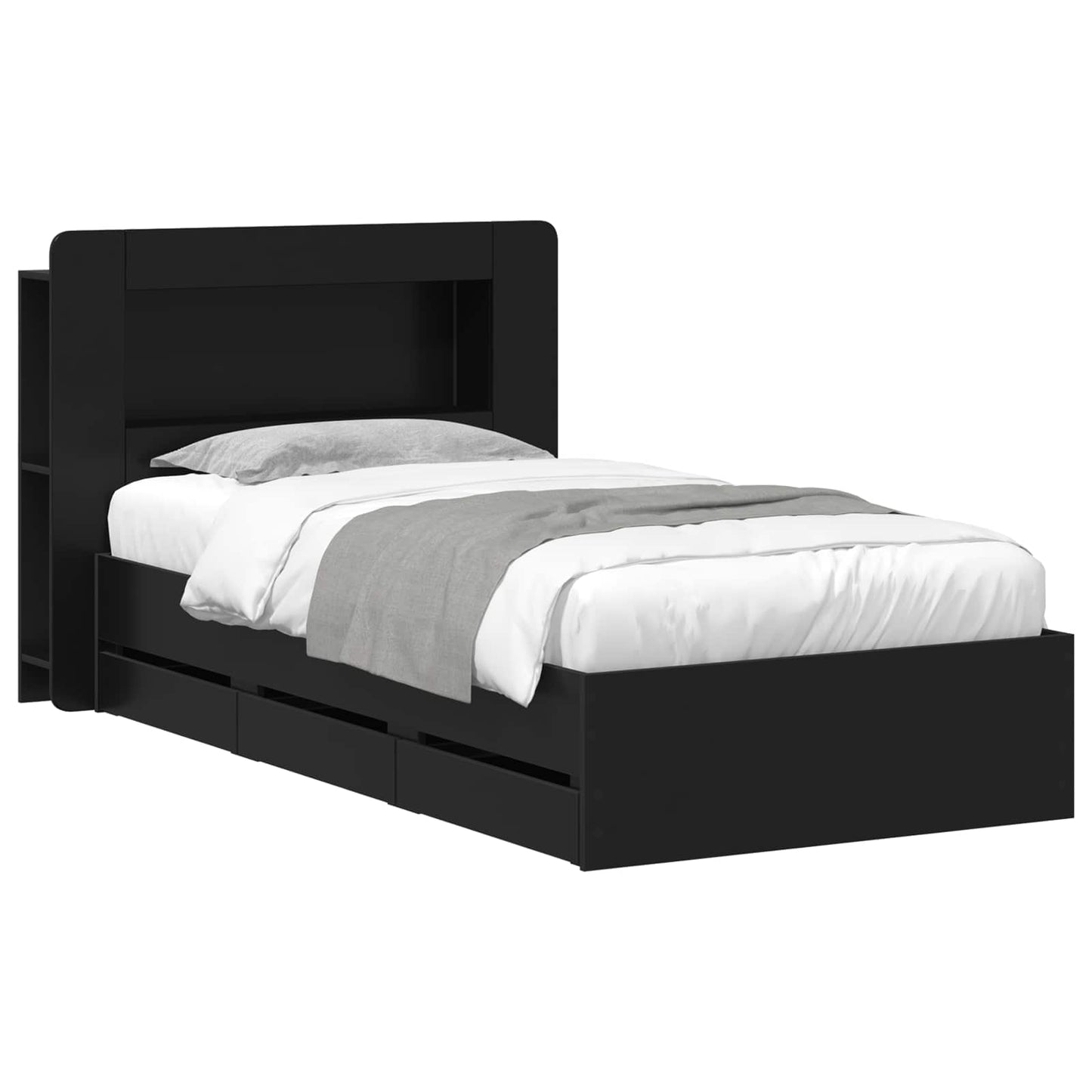 vidaXL Bed Frame with Storage Black 90 x 190 cm Engineered Wood