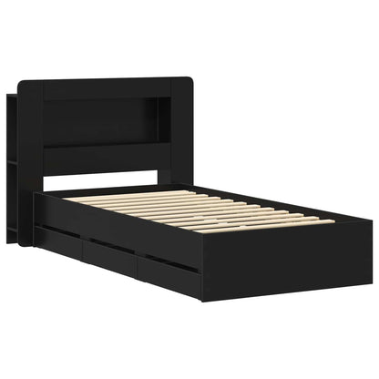 vidaXL Bed Frame with Storage Black 90 x 190 cm Engineered Wood