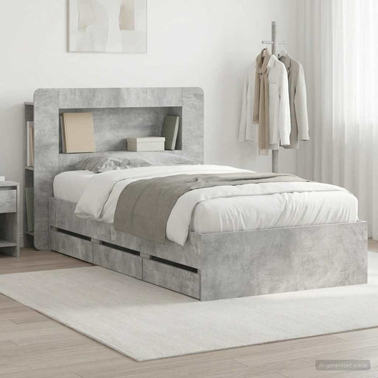 vidaXL Bed Frame with Storage with Headboard Concrete Grey 90 x 190 cm