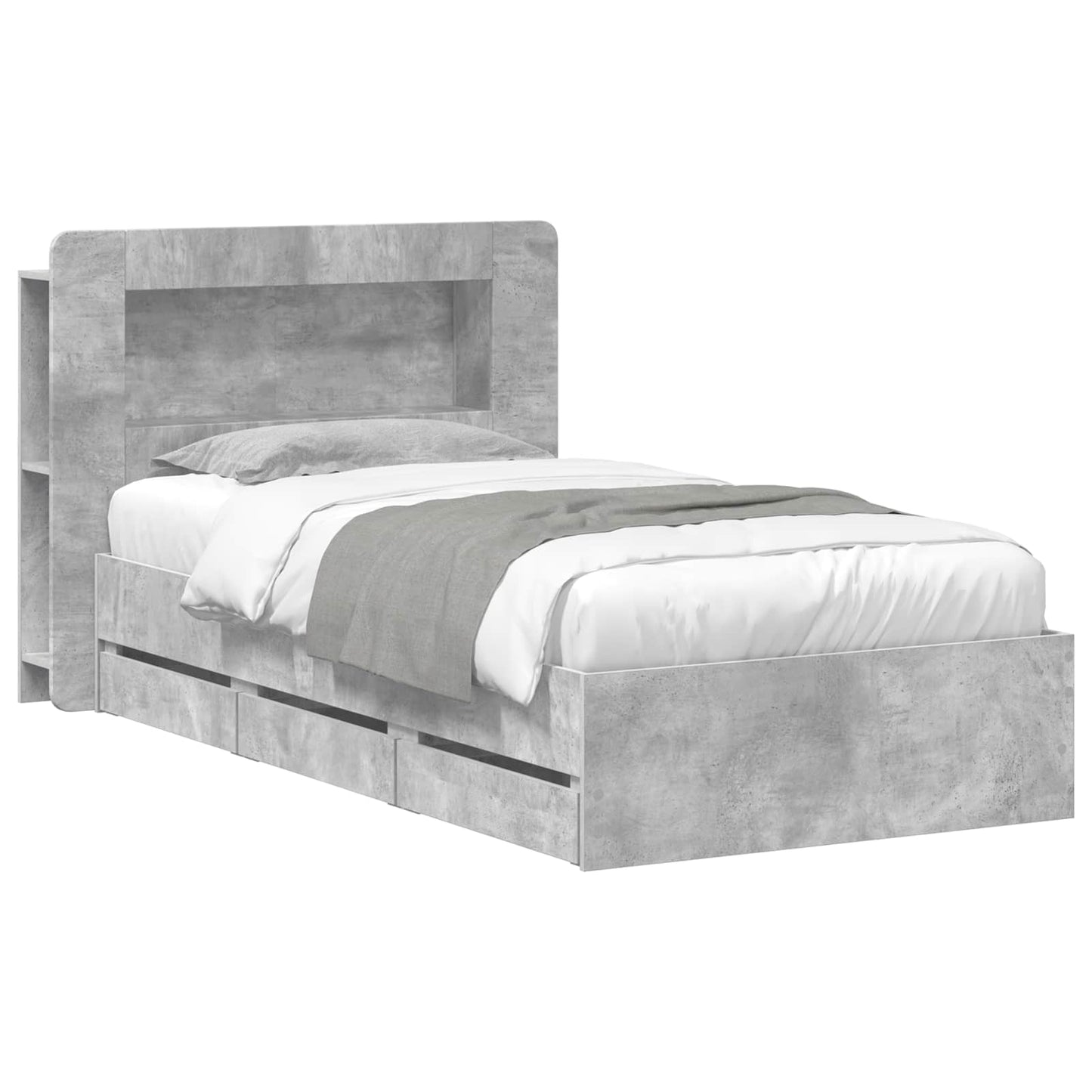 vidaXL Bed Frame with Storage with Headboard Concrete Grey 90 x 190 cm