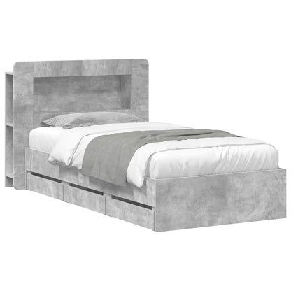 vidaXL Bed Frame with Storage with Headboard Concrete Grey 90 x 190 cm