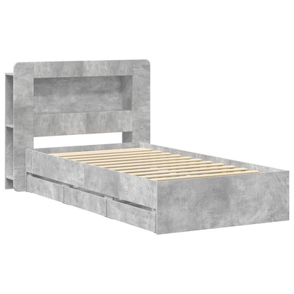 vidaXL Bed Frame with Storage with Headboard Concrete Grey 90 x 190 cm