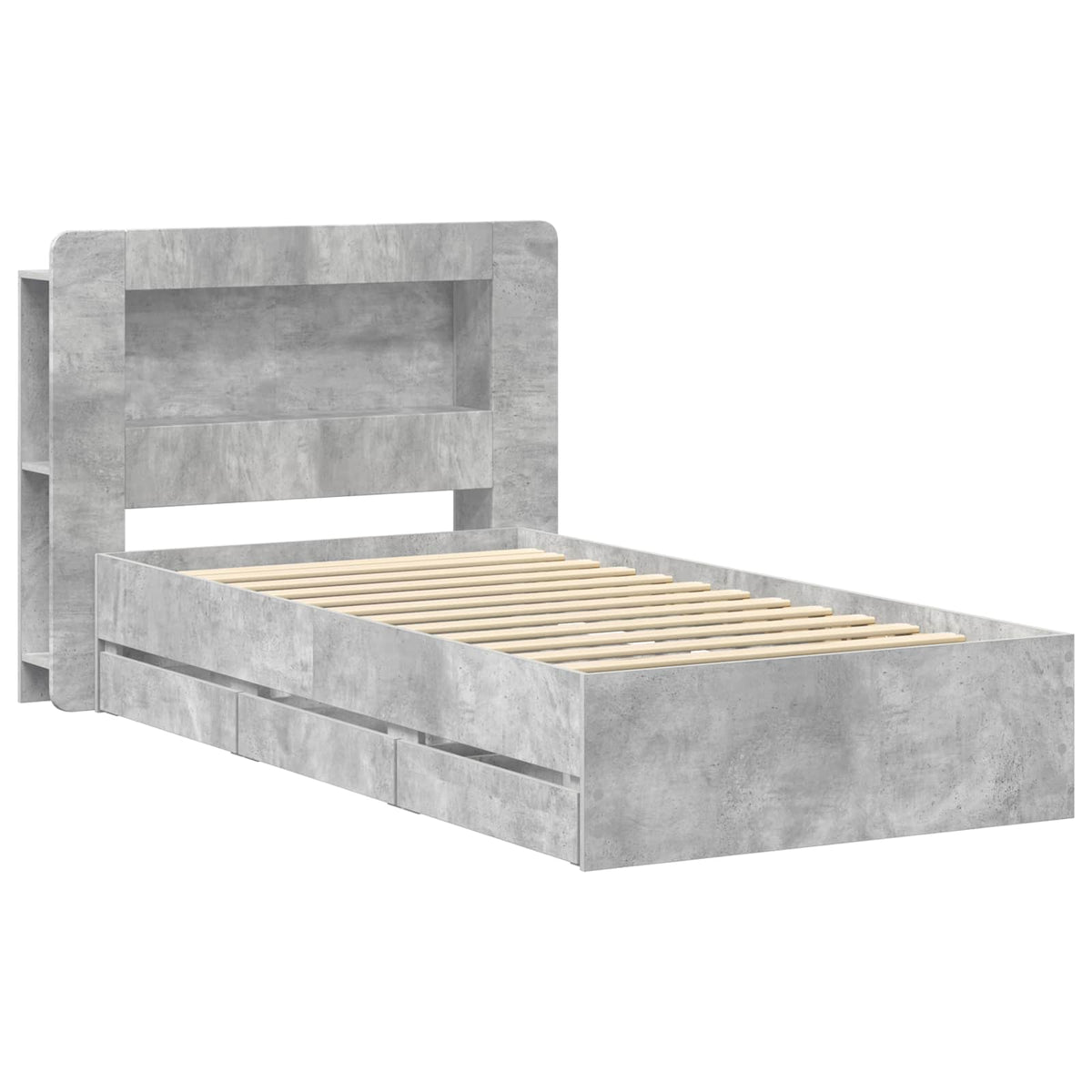 vidaXL Bed Frame with Storage and Headboard Concrete Grey 90 x 190 cm