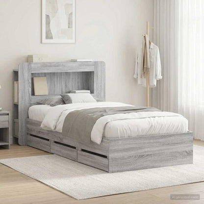 vidaXL Bed Frame with Storage Grey Sonoma 90 x 190 cm Engineered Wood