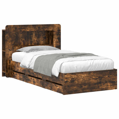 vidaXL Bed Frame with Storage Smoked Oak 90 x 190 cm Engineered Wood