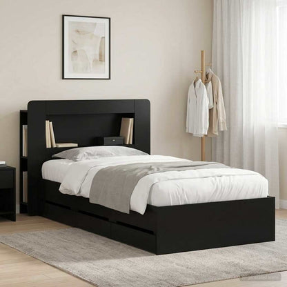 vidaXL Bed Frame with Storage Black 100 x 200 cm Engineered Wood