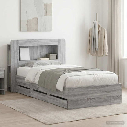 vidaXL Bed Frame with Storage Grey Sonoma 100 x 200 cm Engineered Wood