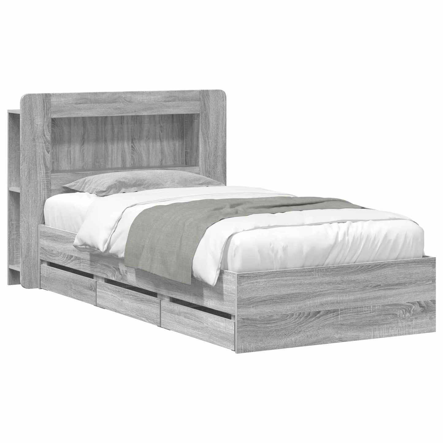 vidaXL Bed Frame with Storage and Headboard Grey Sonoma 90 x 200 cm