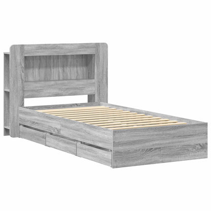 vidaXL Bed Frame with Storage and Headboard Grey Sonoma 90 x 200 cm