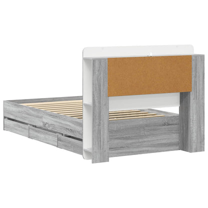 vidaXL Bed Frame with Storage and Headboard Grey Sonoma 90 x 200 cm