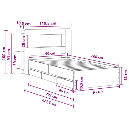 vidaXL Bed Frame with Storage and Headboard Grey Sonoma 90 x 200 cm