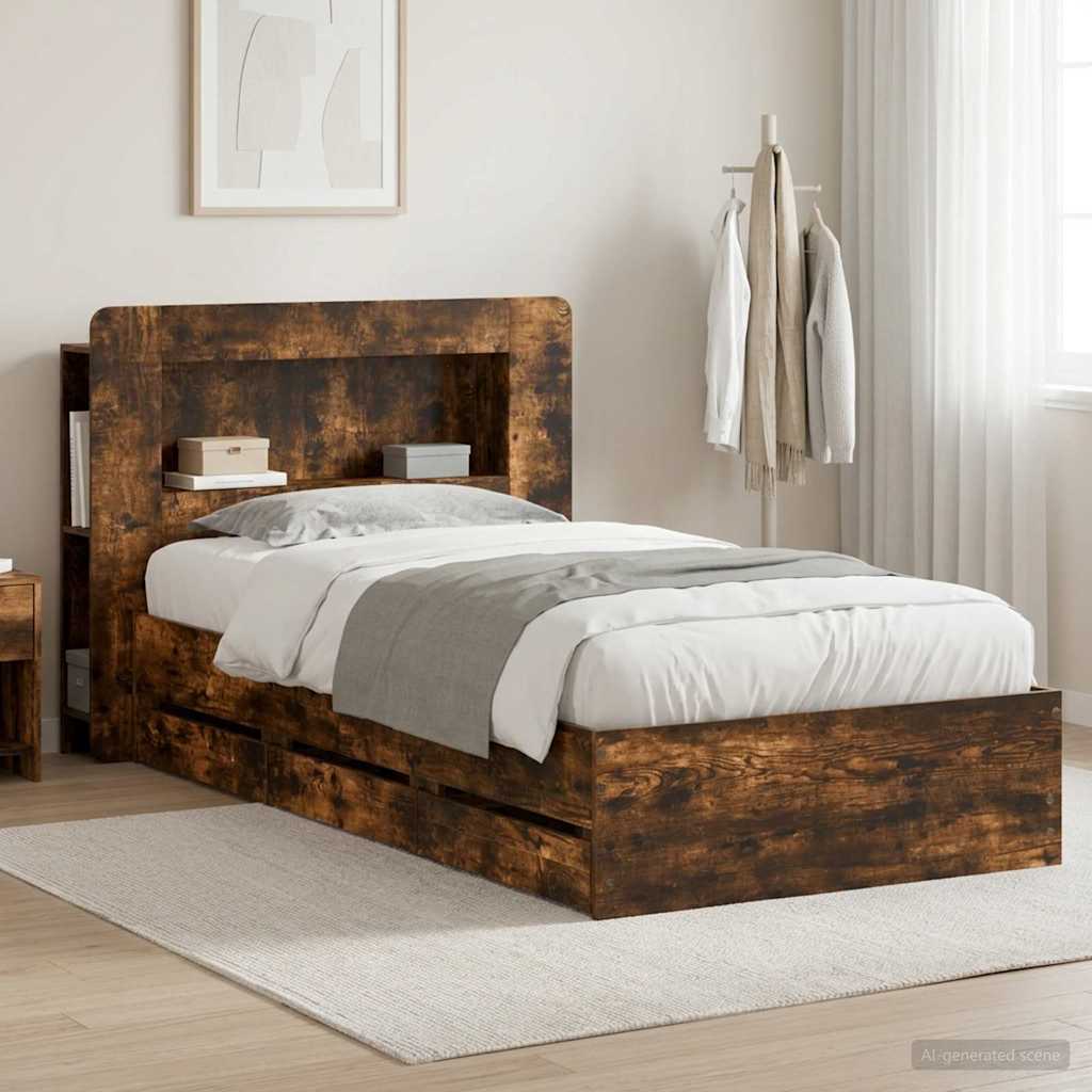 vidaXL Bed Frame with Storage Smoked Oak 90 x 200 cm Engineered Wood