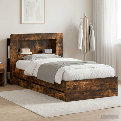 vidaXL Bed Frame with Storage Smoked Oak 90 x 200 cm Engineered Wood