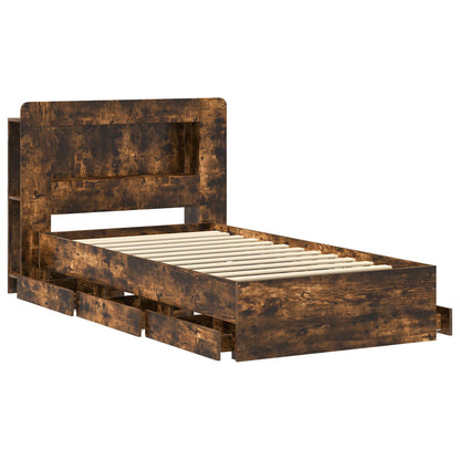 vidaXL Bed Frame with Storage Smoked Oak 90 x 200 cm Engineered Wood